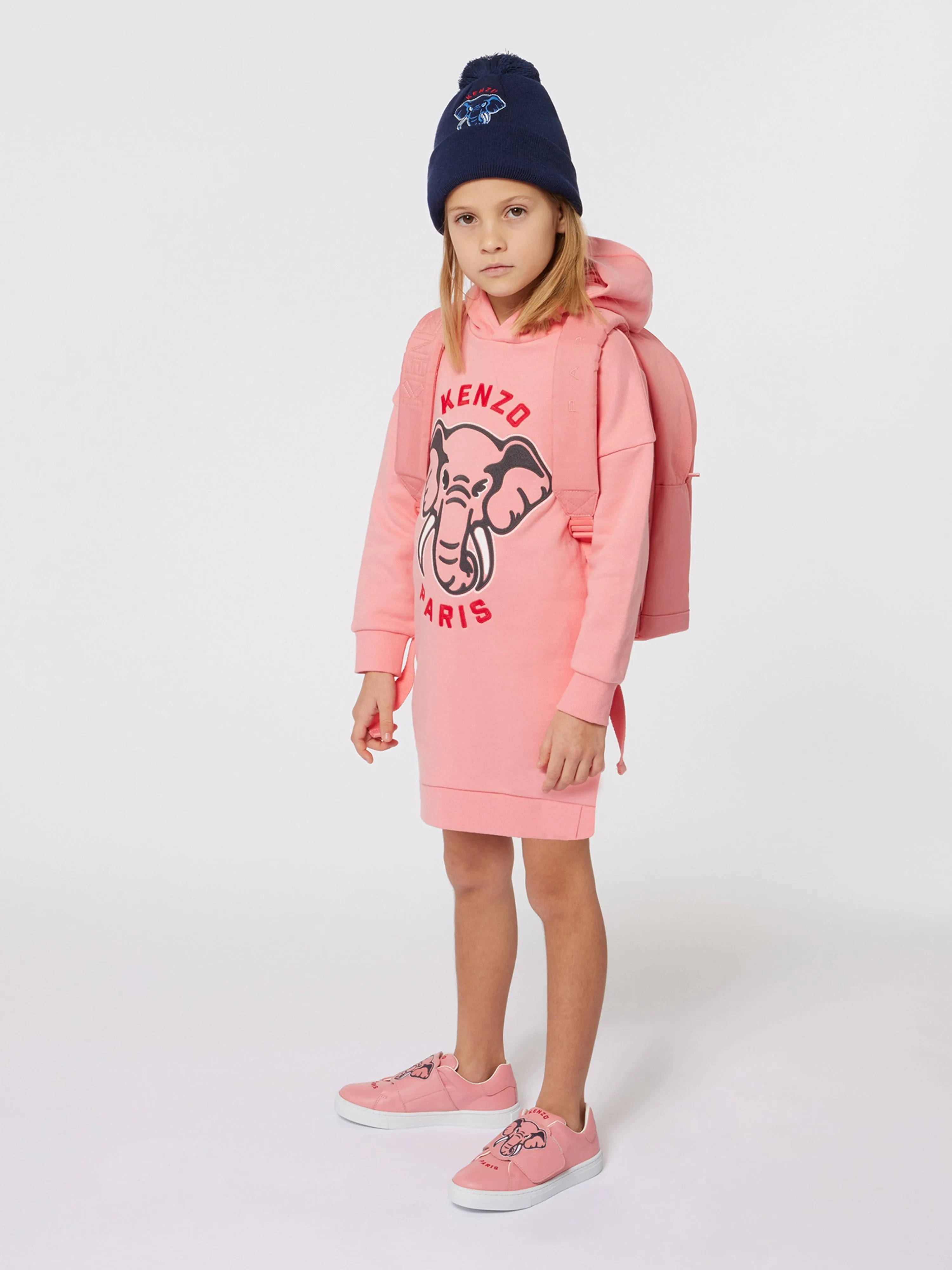 KENZO Girls Elephant Hooded Sweater Dress in Pink