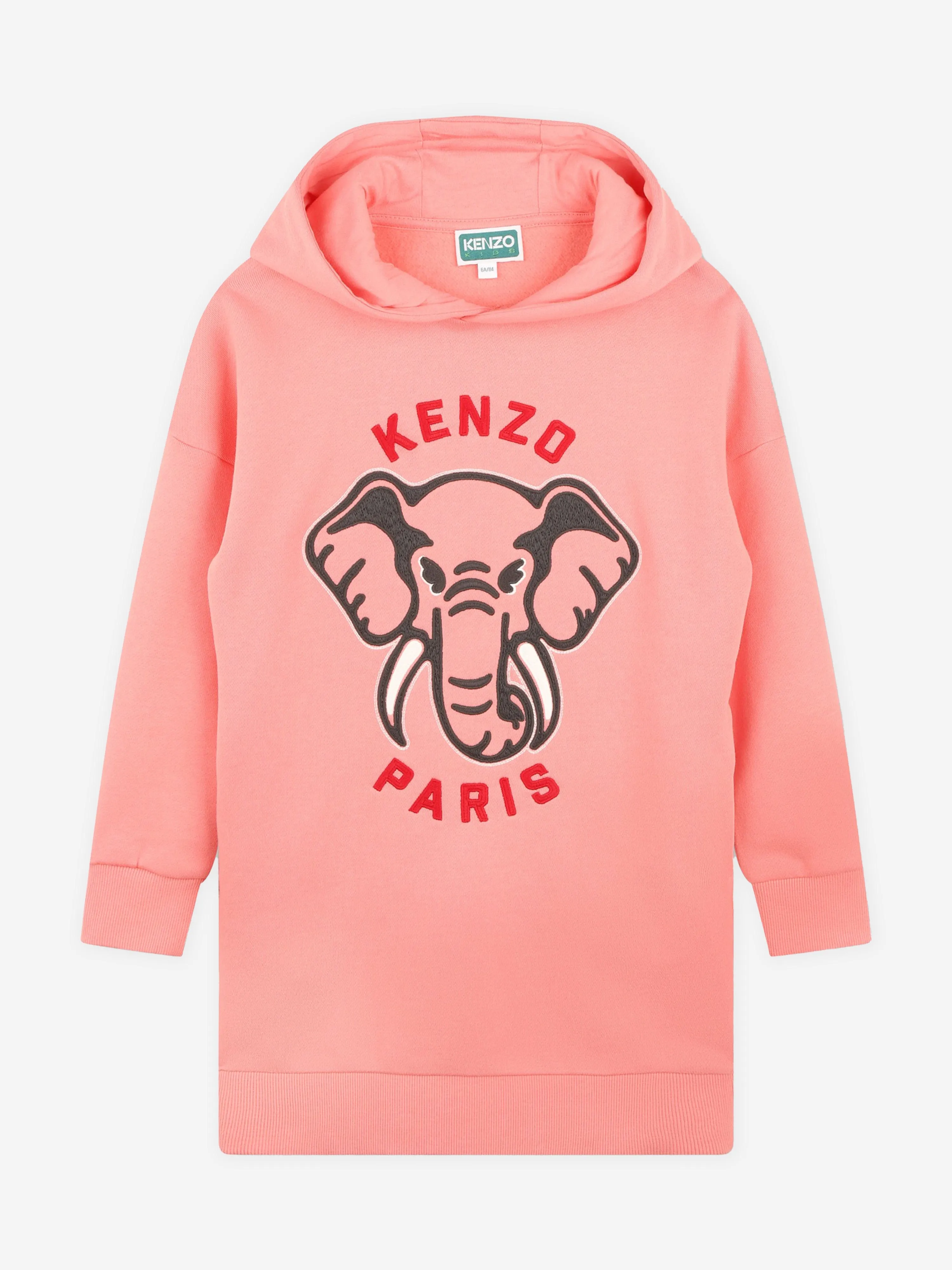 KENZO Girls Elephant Hooded Sweater Dress in Pink