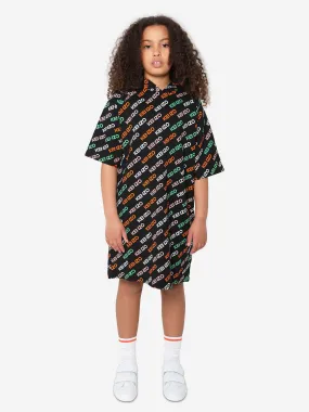 KENZO Girls Logo Print Hooded Dress in Black