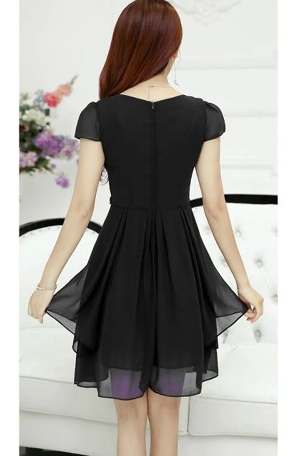 Ketty More Women Short Sleeves Waist Fastening Skater Dress-KMWD466