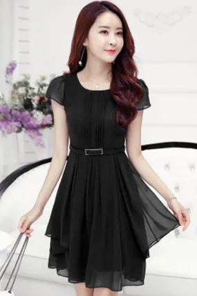 Ketty More Women Short Sleeves Waist Fastening Skater Dress-KMWD466