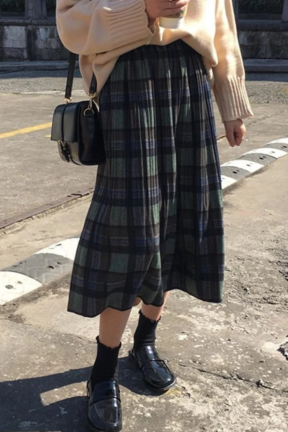 KittenAlarm - Vintage Wool Plaid Pleated Skirt