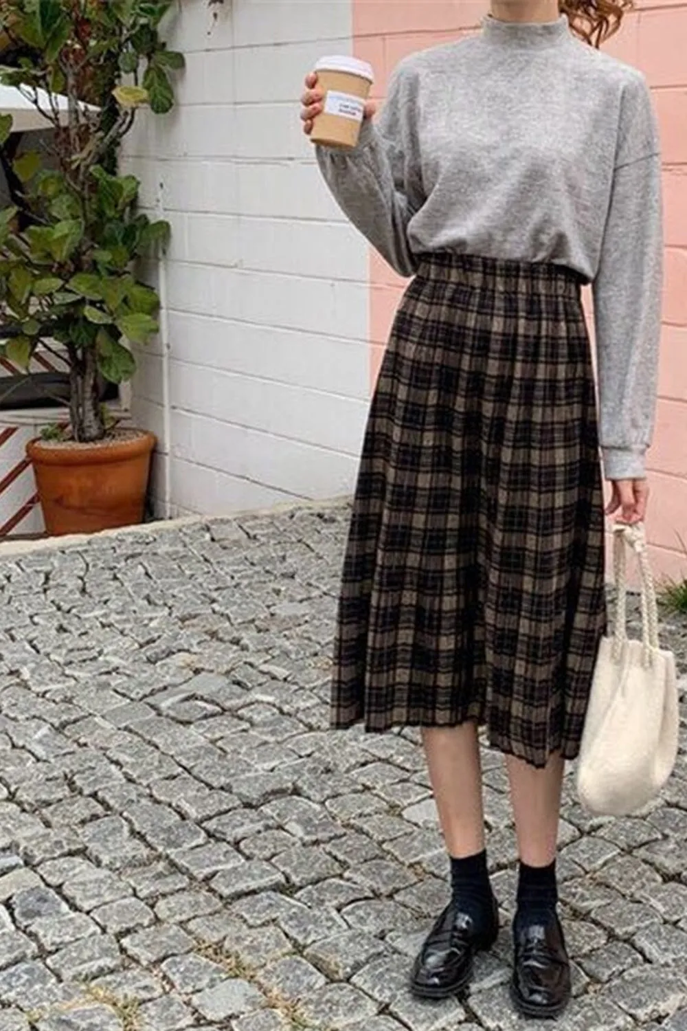 KittenAlarm - Vintage Wool Plaid Pleated Skirt