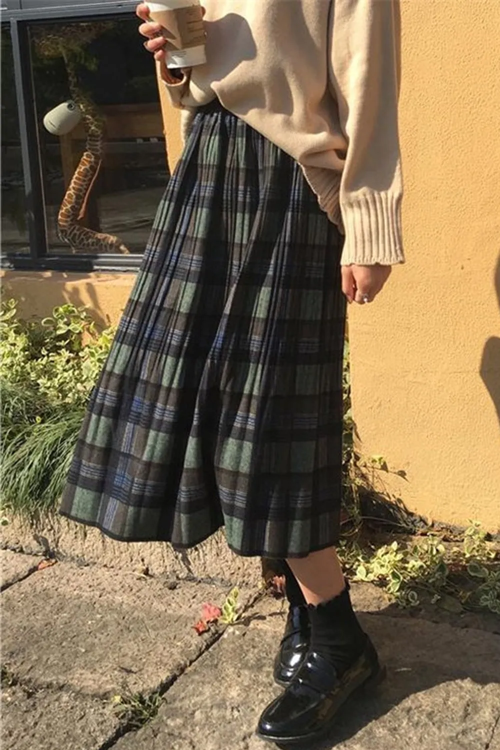 KittenAlarm - Vintage Wool Plaid Pleated Skirt