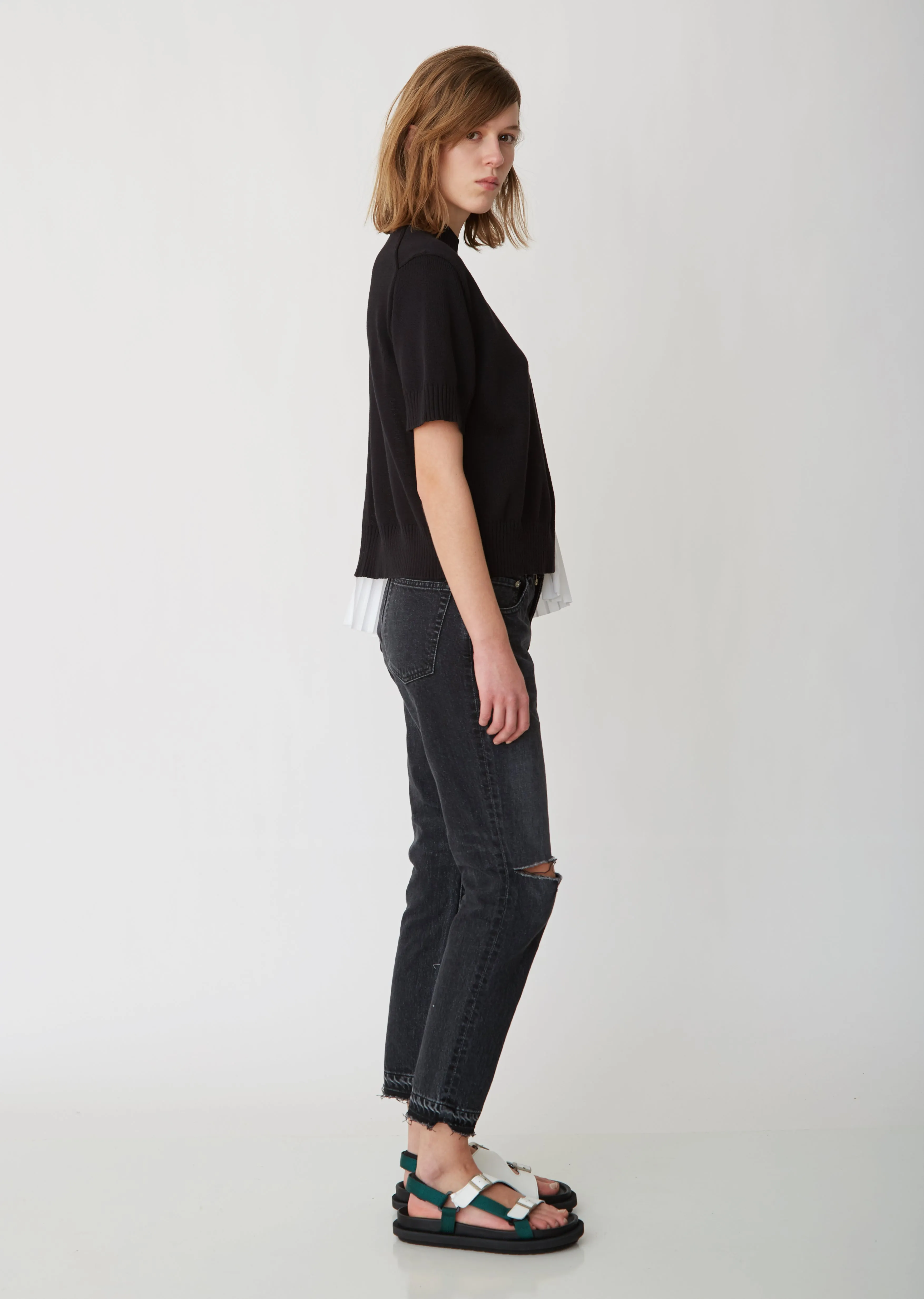 Knit x Pleated Shirt Top