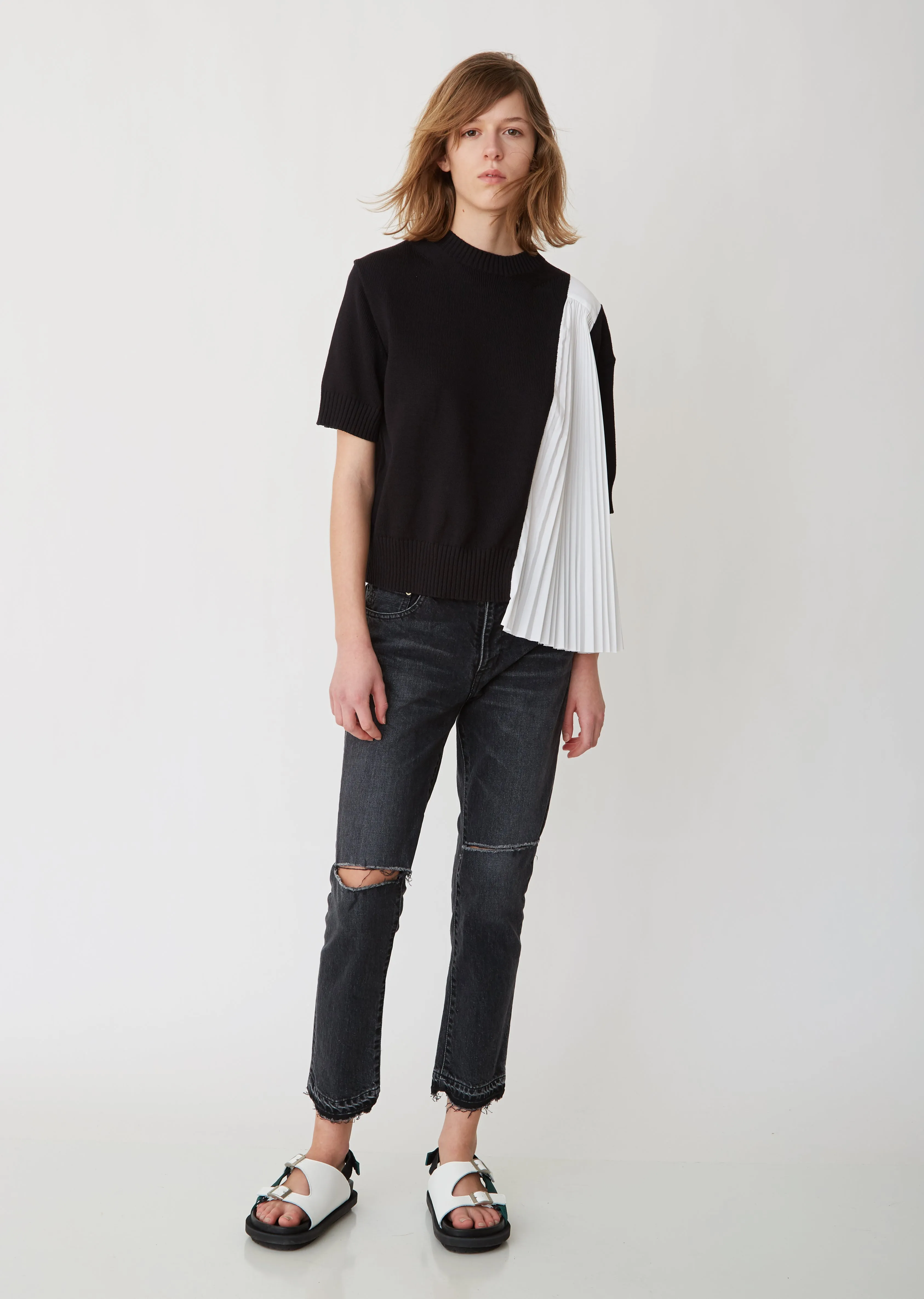 Knit x Pleated Shirt Top