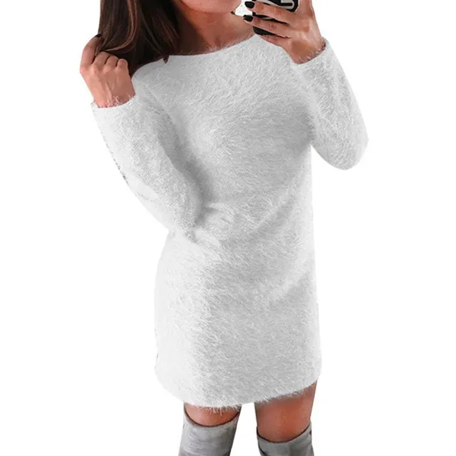 Ladies fuzzy comfy sweater dress