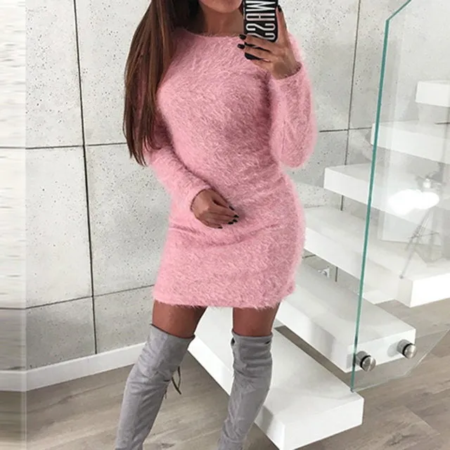 Ladies fuzzy comfy sweater dress