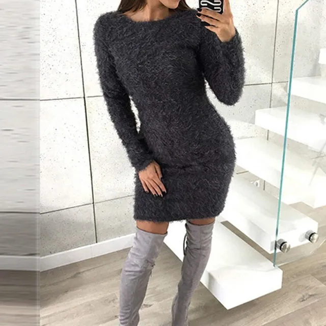 Ladies fuzzy comfy sweater dress