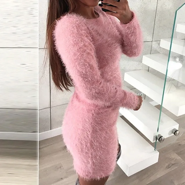 Ladies fuzzy comfy sweater dress