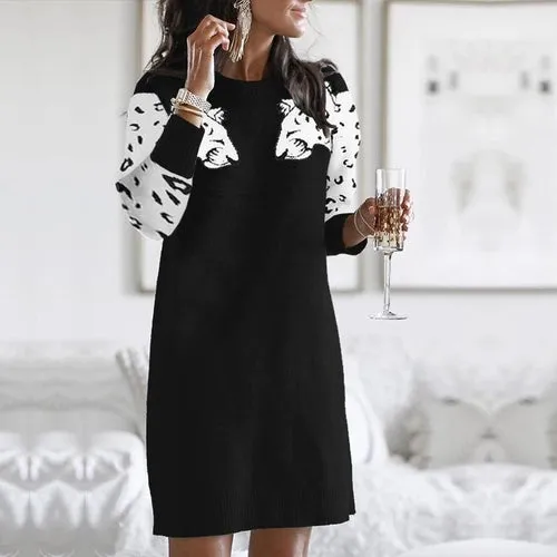 Leopard Pattern Knitted Sweater Dress