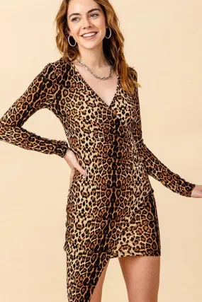 Leopard Print Black Long Sleeve Mini Dress de