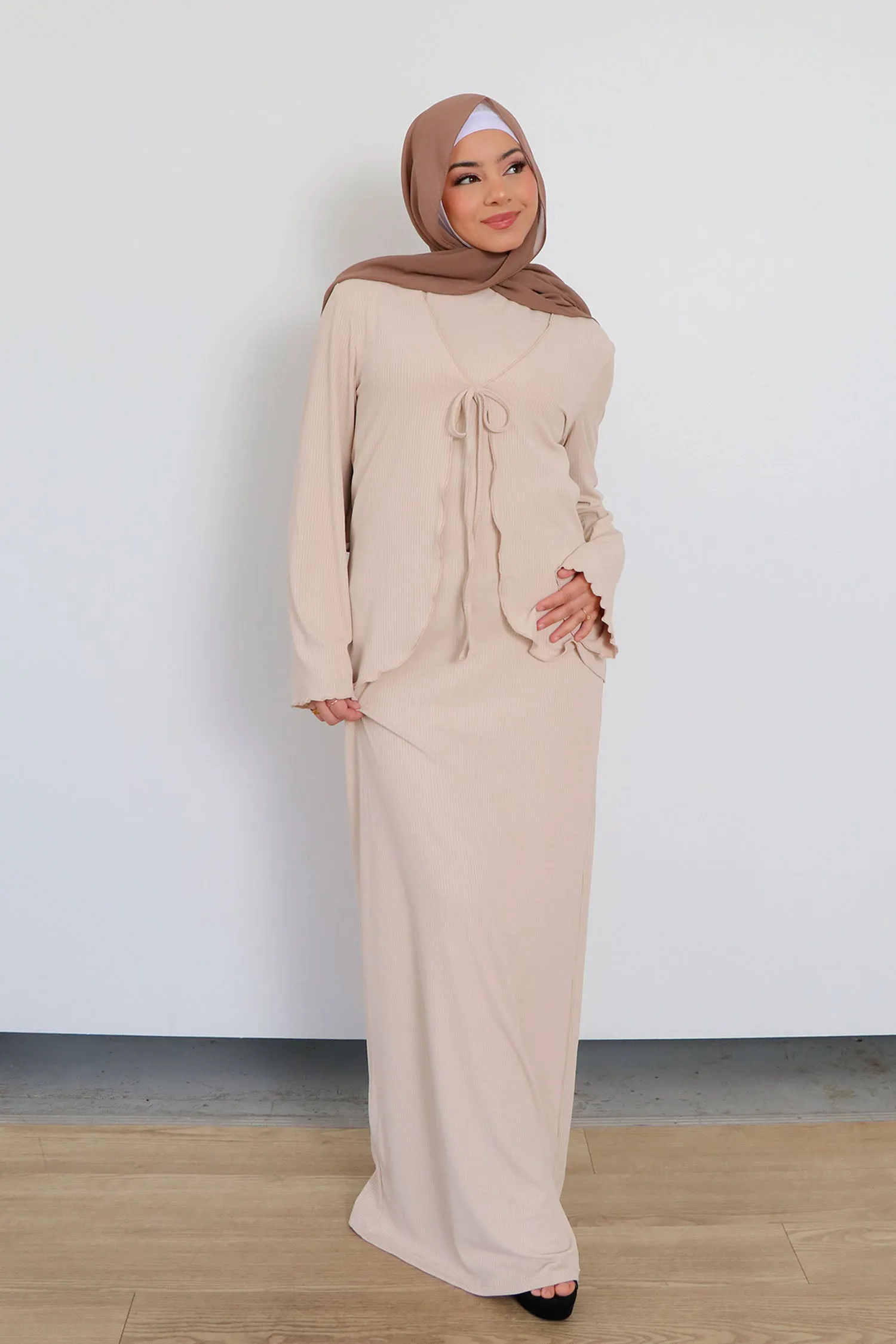 Lina Ribbed Maxi Set- Cream