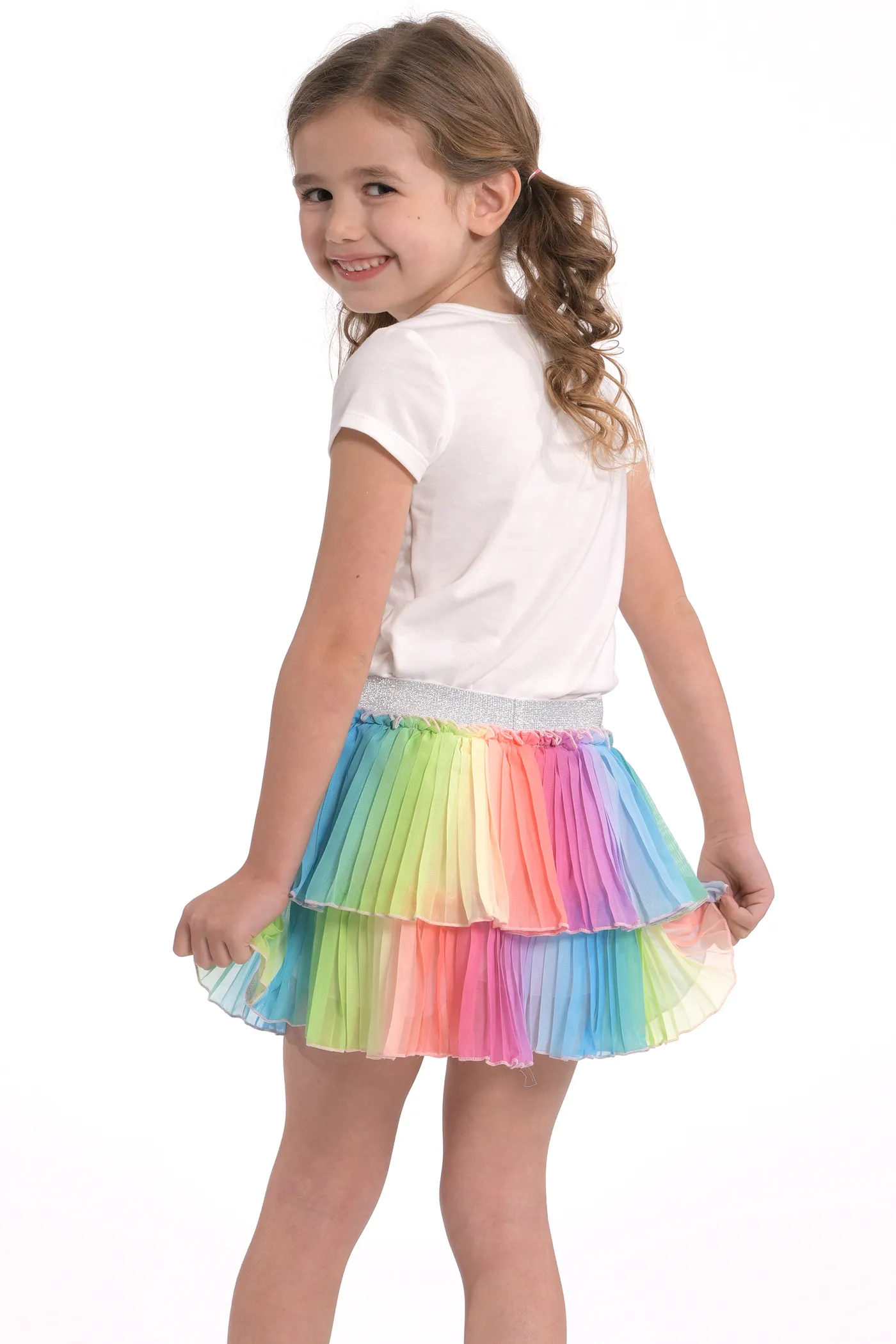 Little Girls Pleated Two-Tier Rainbow Mini Summer Skirt