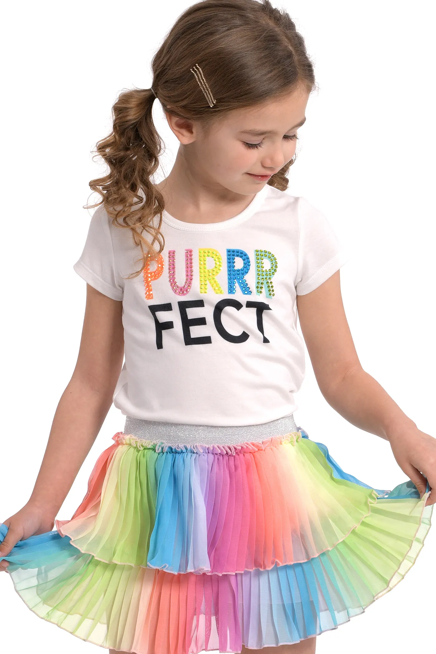 Little Girls Pleated Two-Tier Rainbow Mini Summer Skirt