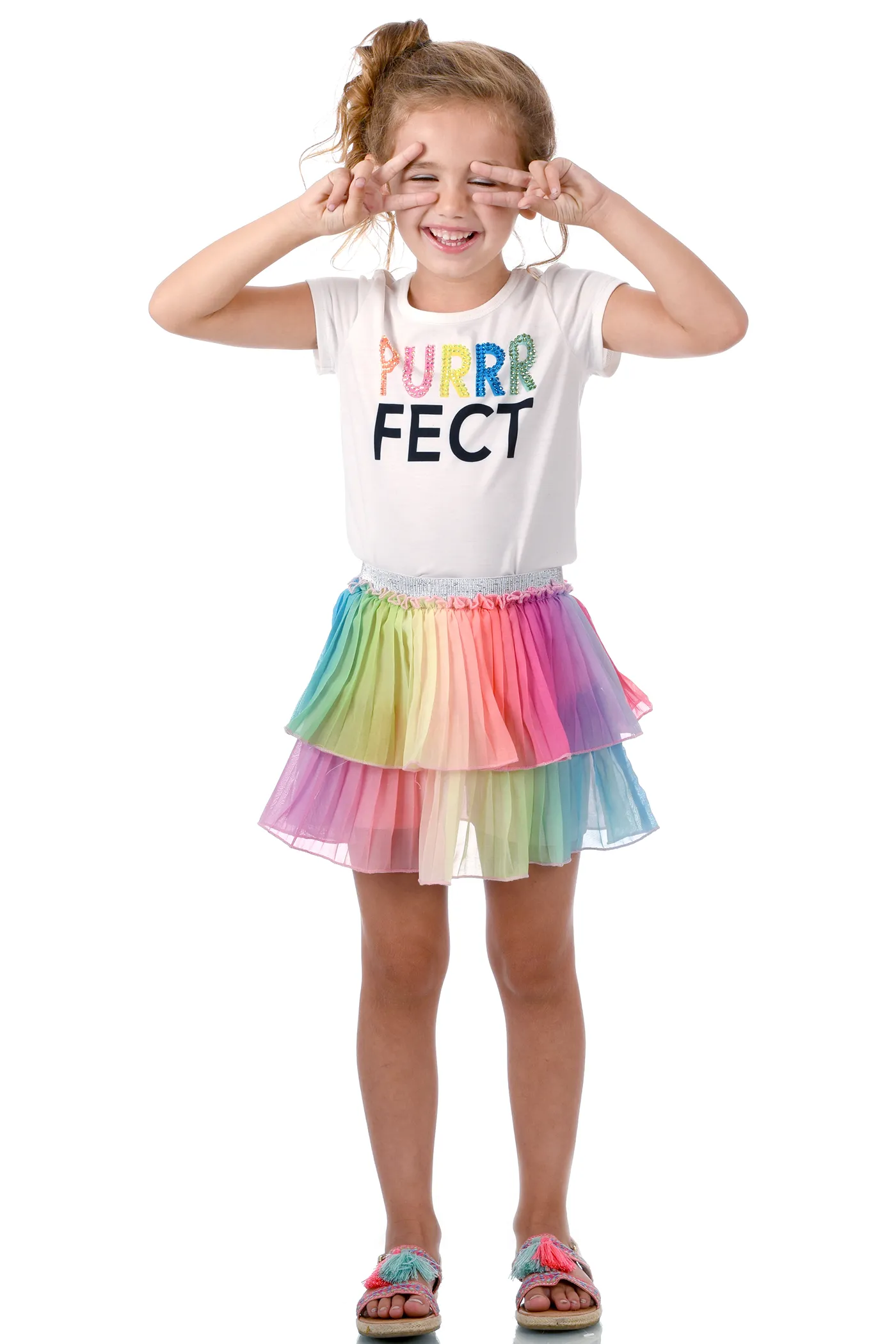 Little Girls Pleated Two-Tier Rainbow Mini Summer Skirt