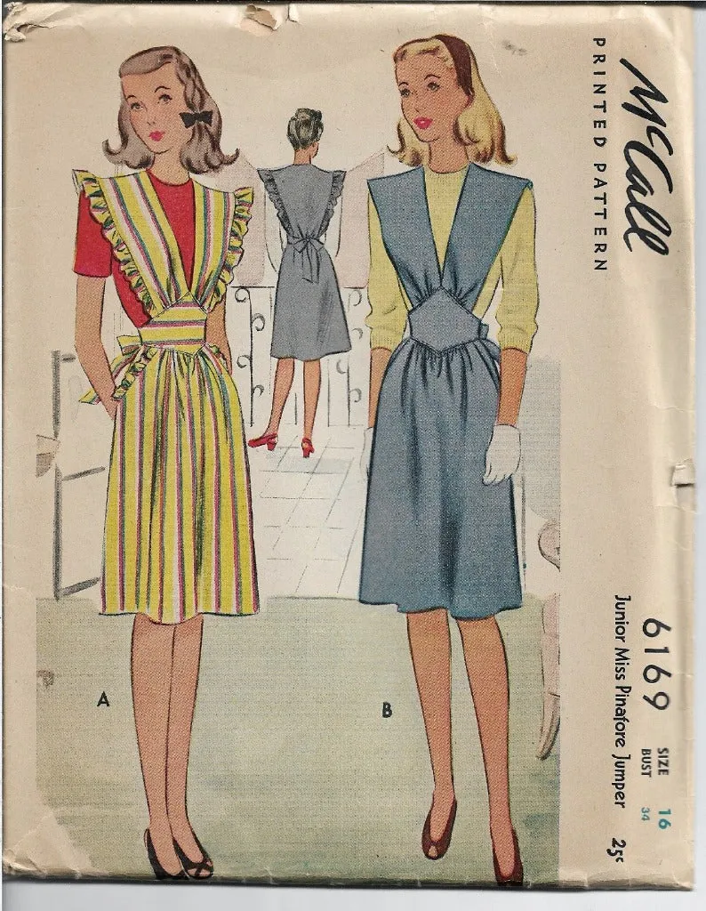 McCall 6169 Junior Miss Jumper Dress Pinafore Vintage Sewing Pattern 1940s