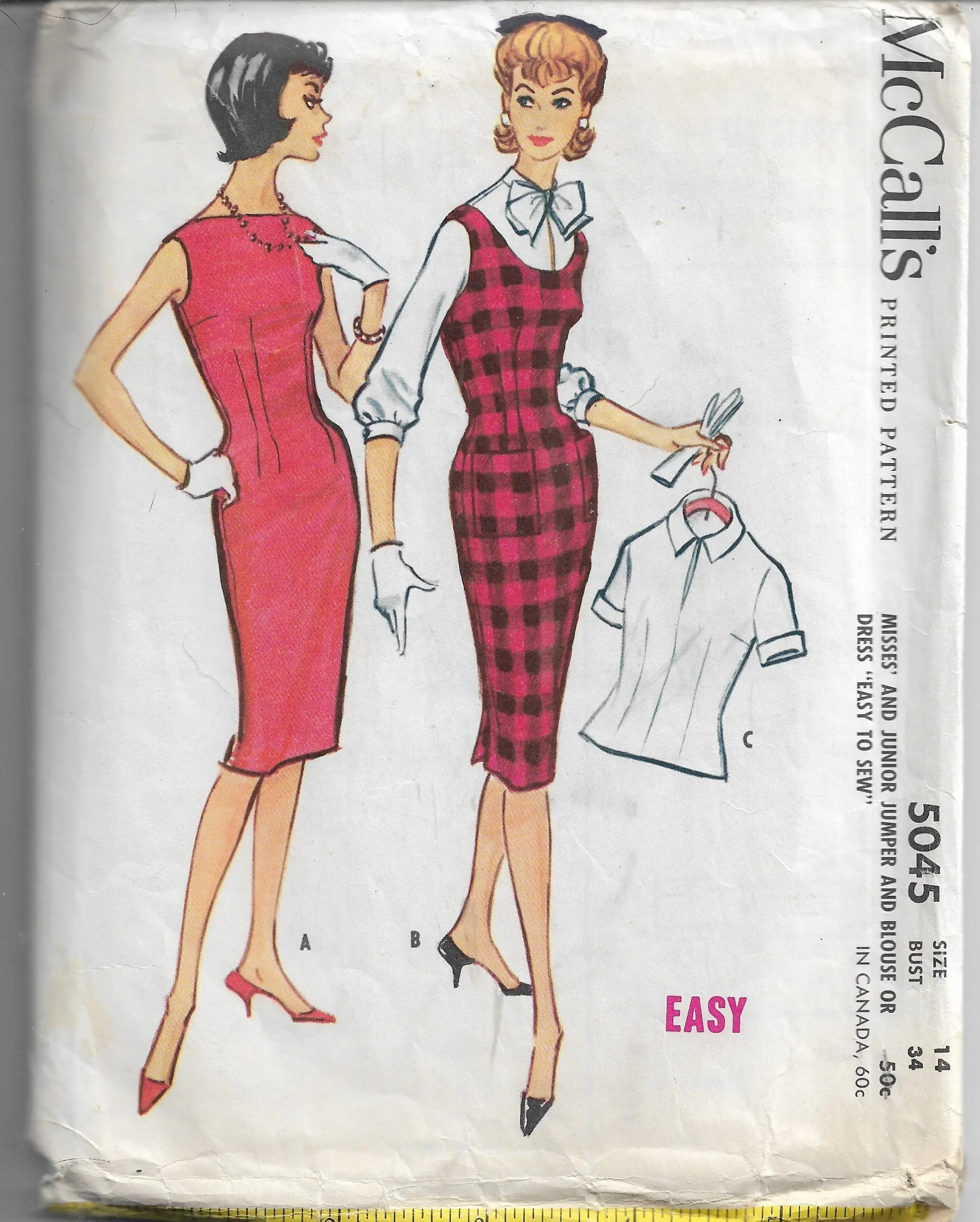 McCalls 5045 Ladies Sheath Jumper Dress Vintage Sewing Pattern 1950s