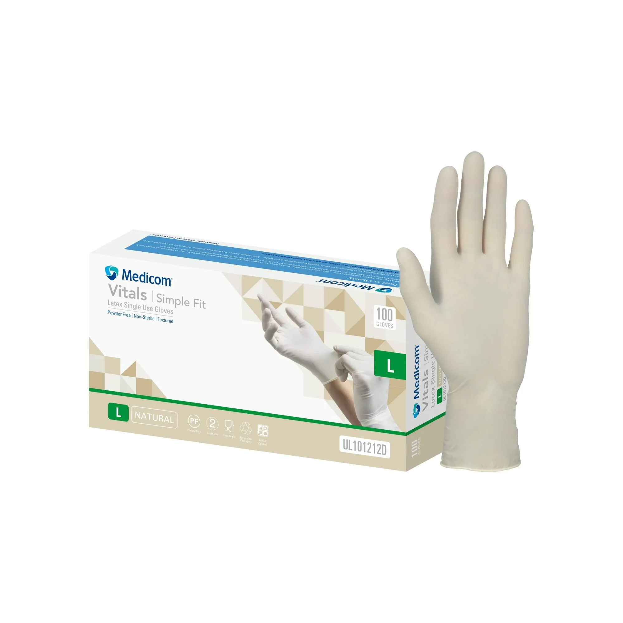 Medicom Vitals Easy Fit Latex Gloves - Powder Free - Large