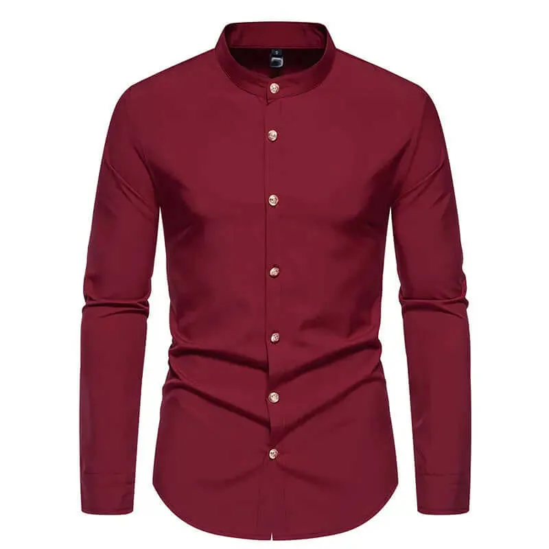 Men's Fashion Solid Color Party Shirt Metal Button Long Sleeve