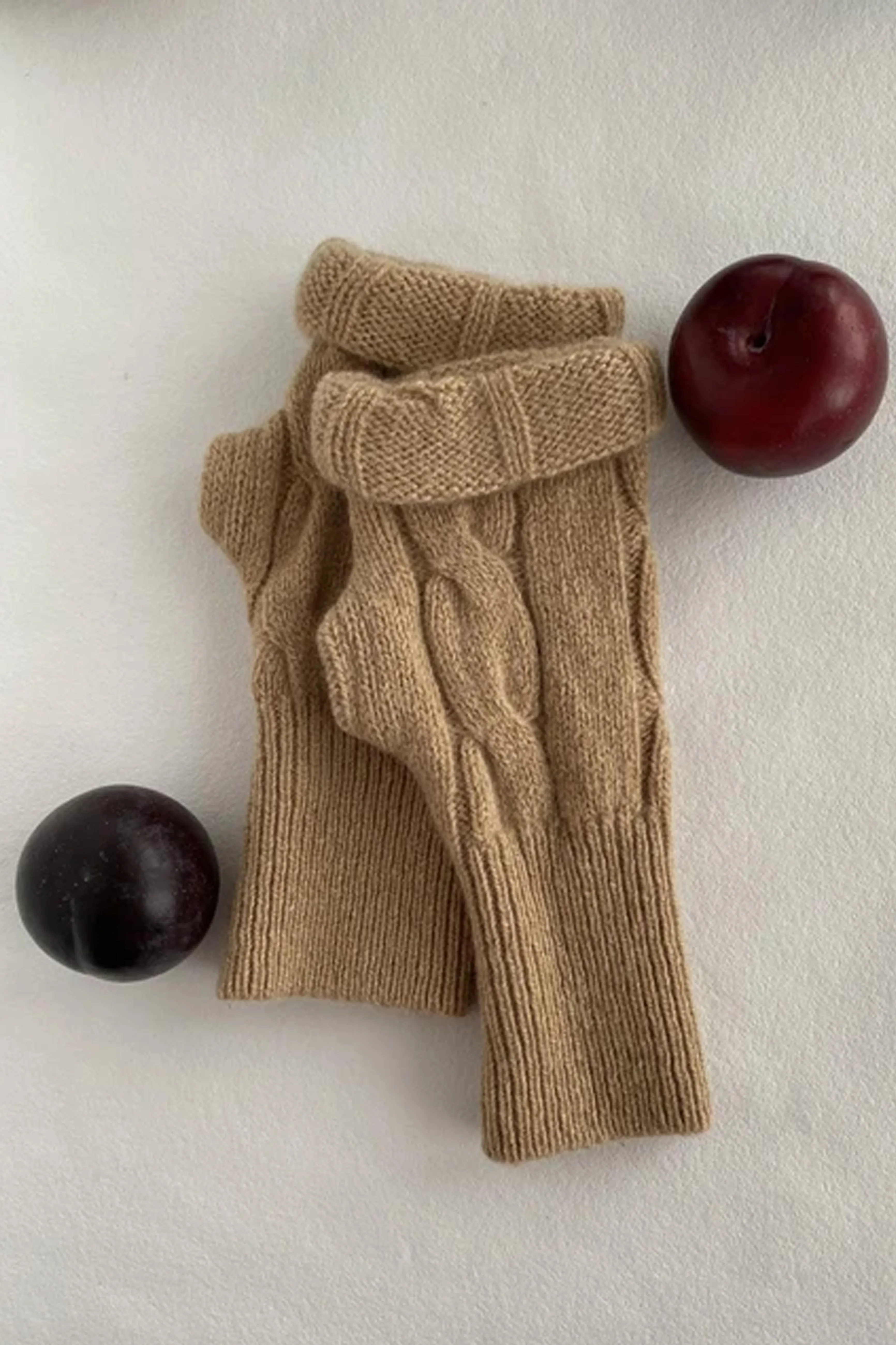 Mercantile Cashmere Biscuit Cableknit Long Mitts