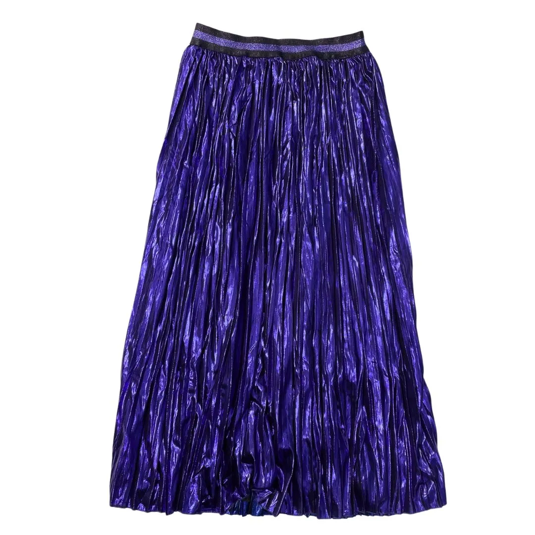 Metallic Pleated Skirt Electric Blue