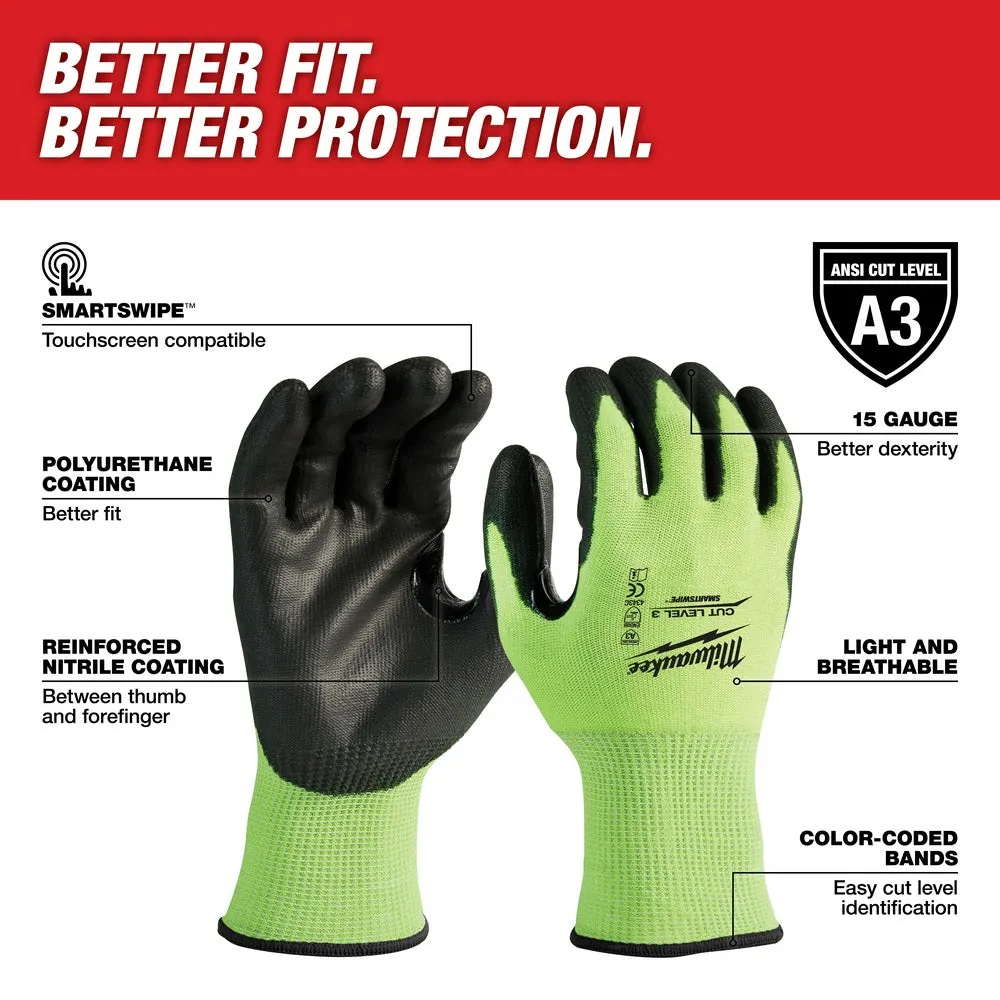 Milwaukee 48-73-8931 High Visibility Cut Level 3 Polyurethane Dipped Safety Gloves - Medium