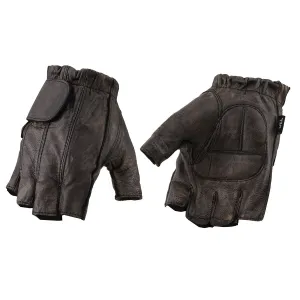 Milwaukee Leather MG7561 Men's Brown Leather Gel Padded Palm Fingerless Motorcycle Hand Gloves Made W/ ‘Naked Leather’