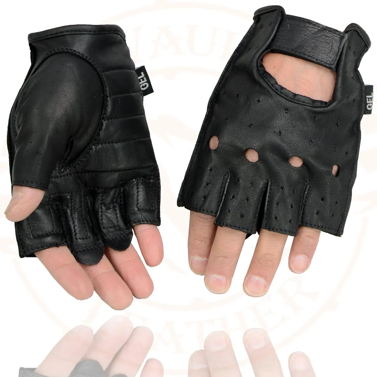 Milwaukee Leather SH195 Men's Black Leather Perforated Gel Padded Palm Fingerless Motorcycle Hand Gloves W/ ‘Open Knuckle’