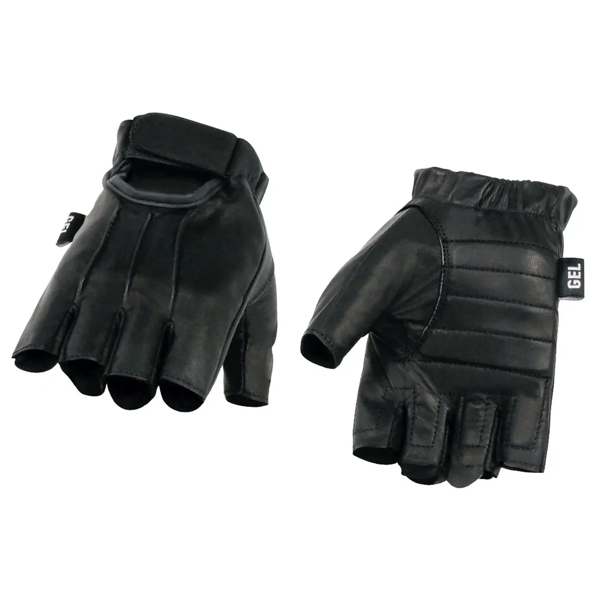 Milwaukee Leather SH206 Men's Black Leather Gel Padded Palm Fingerless Motorcycle Hand Gloves W/ ‘Welted’ Design