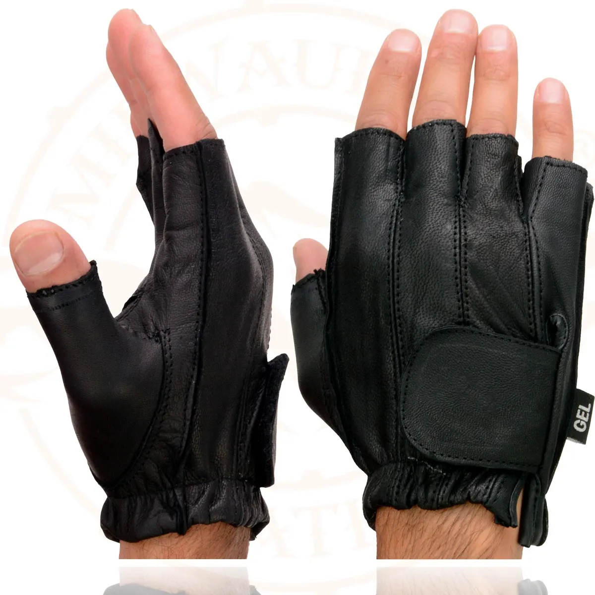 Milwaukee Leather SH442 Men's Black Leather Gel Padded Palm Fingerless