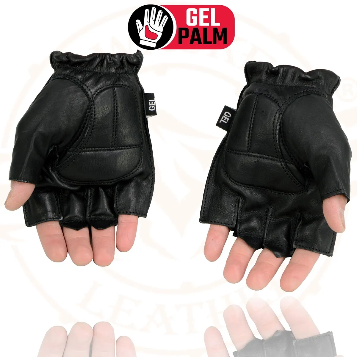 Milwaukee Leather SH442 Men's Black Leather Gel Padded Palm Fingerless