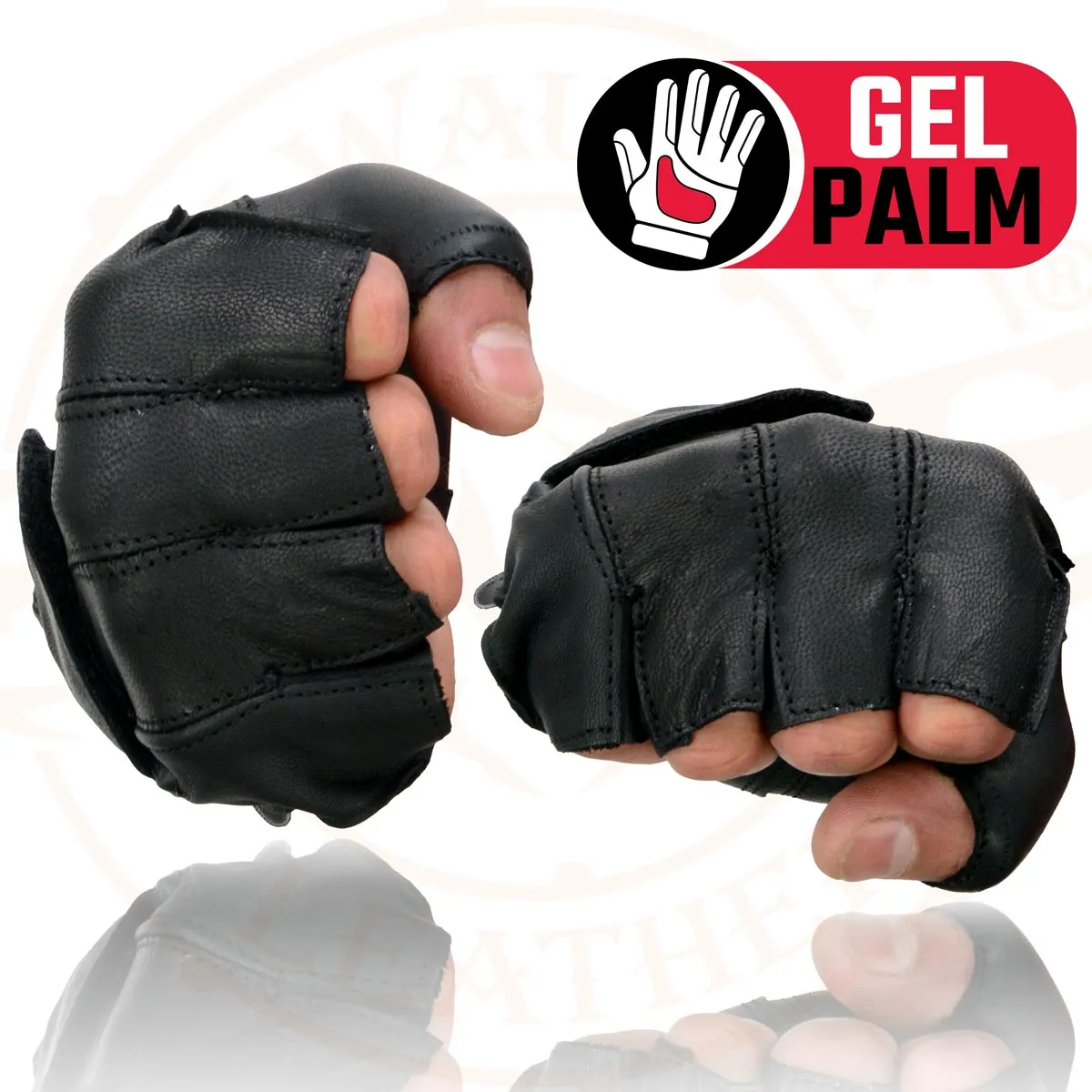 Milwaukee Leather SH442 Men's Black Leather Gel Padded Palm Fingerless