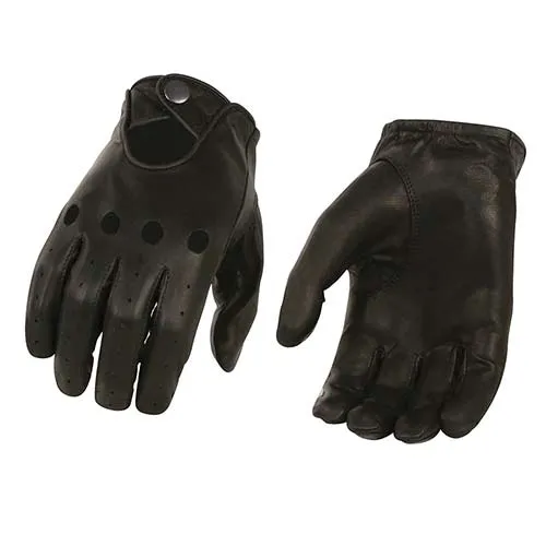 Milwaukee Leather SH729 Men's Black Perforated Leather Full Finger Motorcycle Hand Gloves W/ Breathable ‘Open Knuckle’