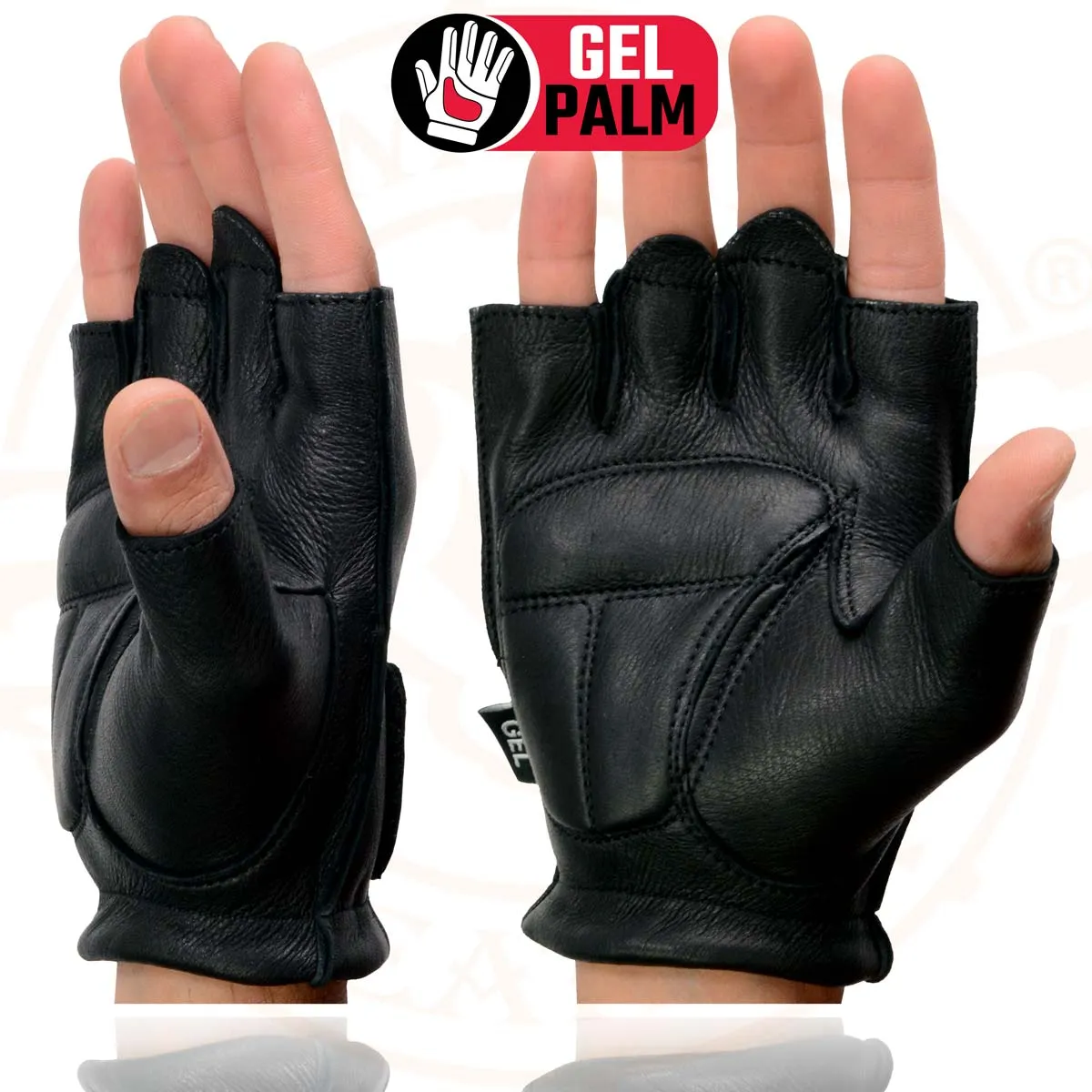 Milwaukee Leather SH850 Men's Black Leather Gel Padded Palm Fingerless Motorcycle Hand Gloves W/ Soft ‘Genuine USA Deerskin’