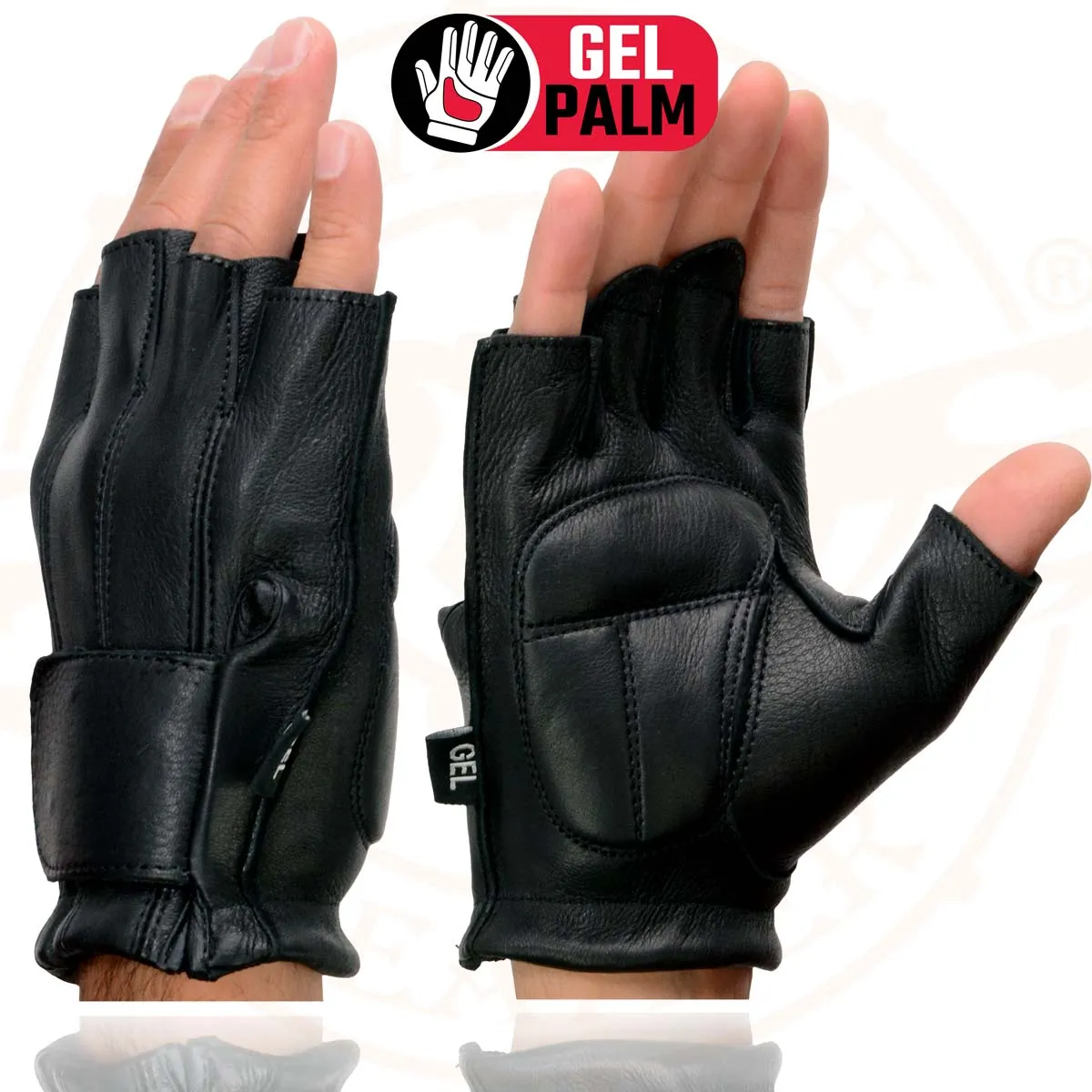 Milwaukee Leather SH850 Men's Black Leather Gel Padded Palm Fingerless