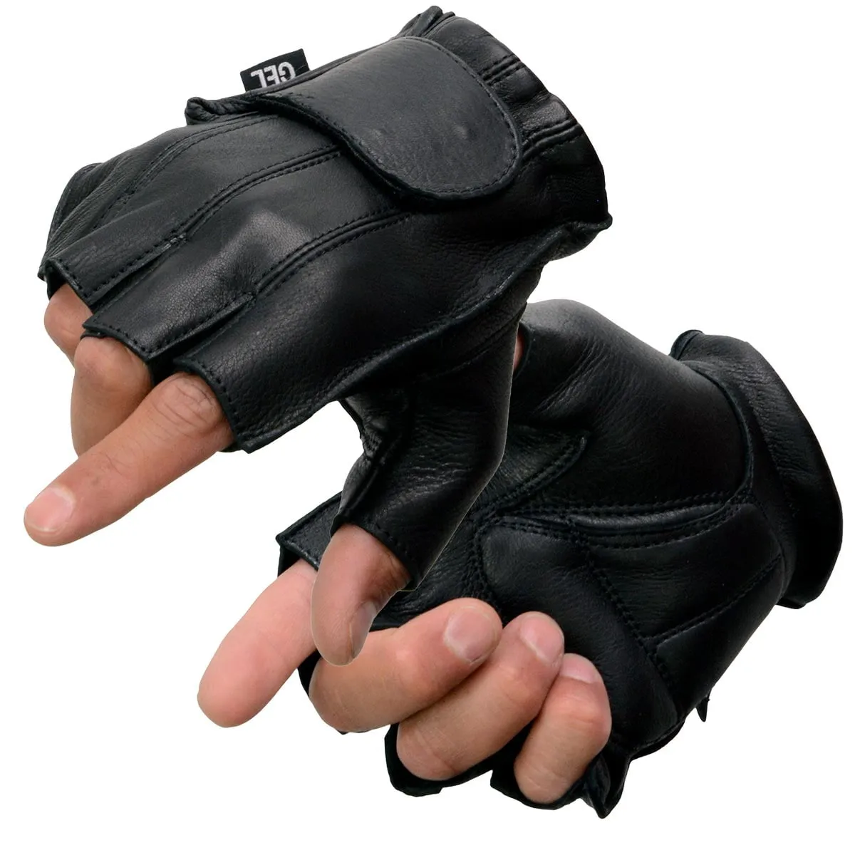 Milwaukee Leather SH850 Men's Black Leather Gel Padded Palm Fingerless