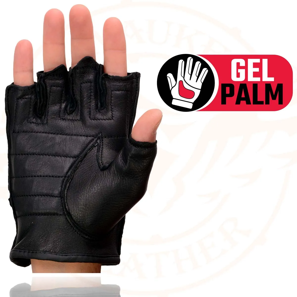 Milwaukee Leather SH851 Men's Black Leather Gel Padded Palm Fingerless Motorcycle Hand Gloves Made W/ ‘Genuine USA Deerskin’