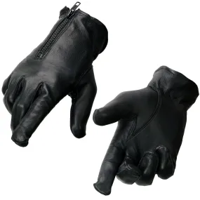 Milwaukee Leather SH867 Men's Black Unlined Deerskin Lightweight Motorcycle Hand Gloves W/ Wrist Zipper Closure