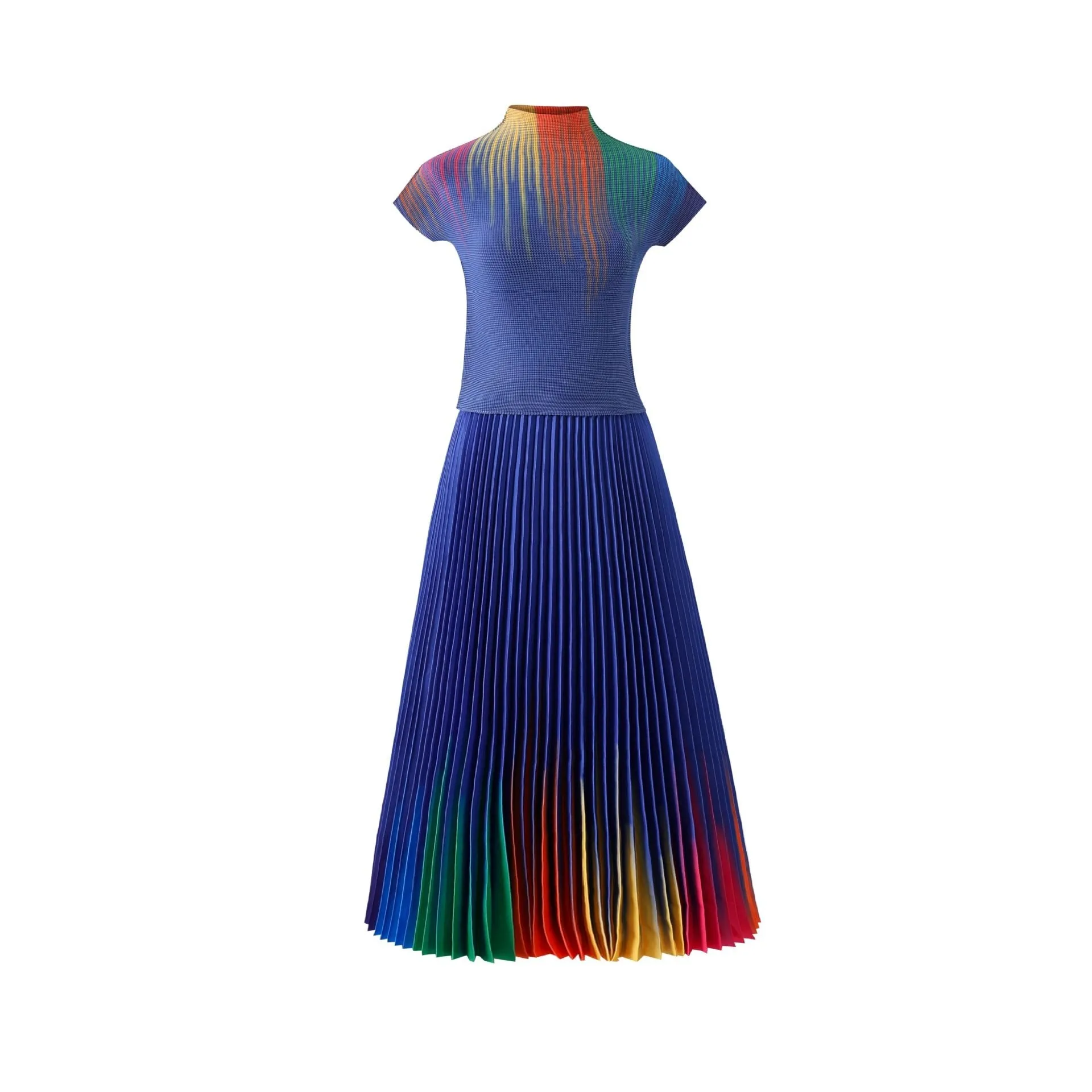 Miyake Pleated Gradient T-Shirt & Long Skirt Set