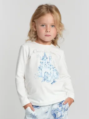 Monnalisa Girls Long Sleeve Frozen Castle T-Shirt in White