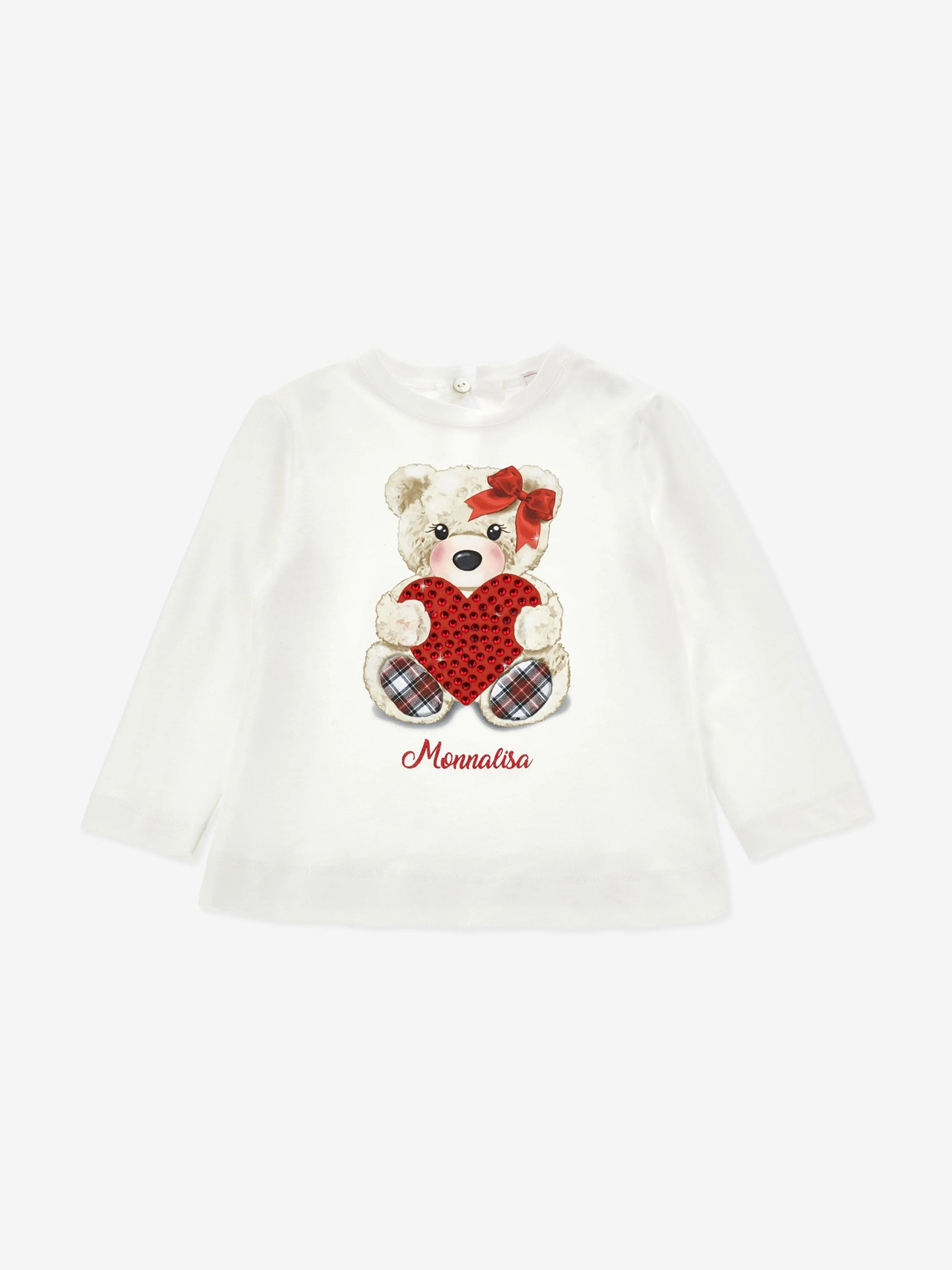 Monnalisa Girls Long Sleeve Teddy T-Shirt in White