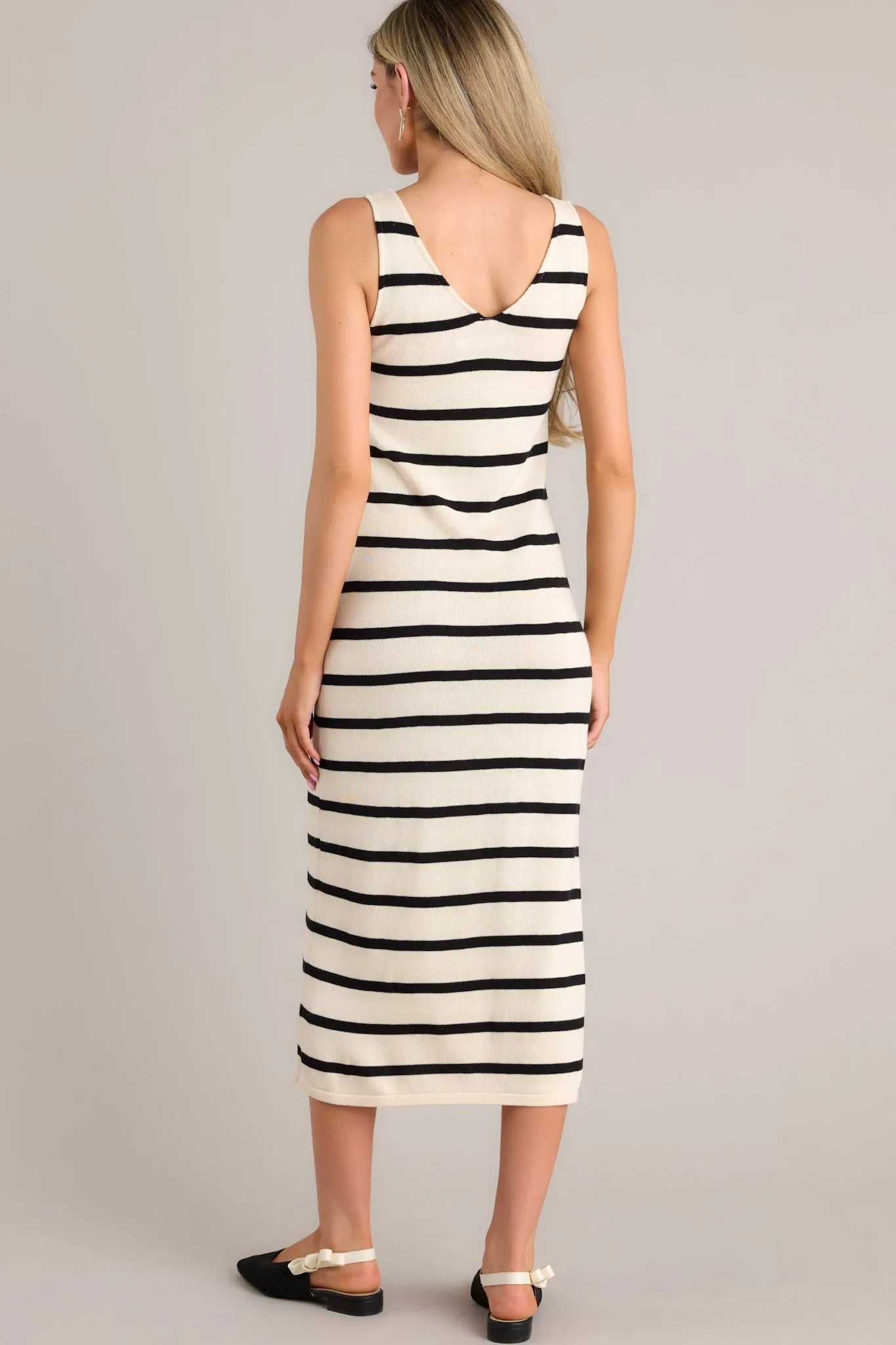 Monochrome Melody Black Stripe Midi Dress