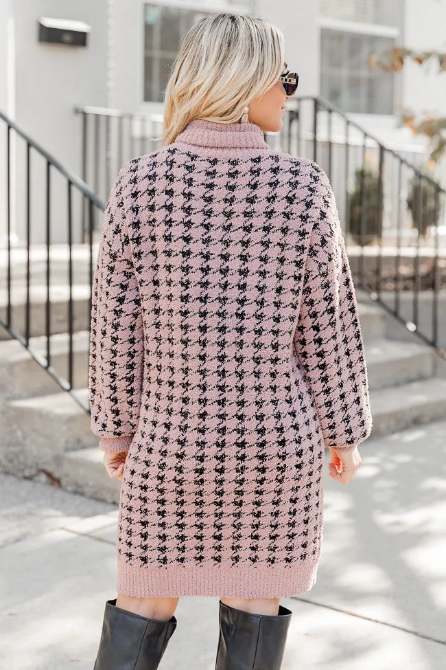 More To Say Black and Brown Houndstooth Turtleneck Sweater Dress FINAL SALE