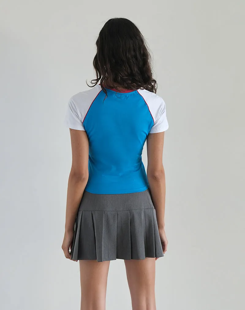 Nagita Racer Top in Aqua Blue with Red Binding