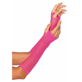 Neon Pink Triangle Net Fingerless Gloves