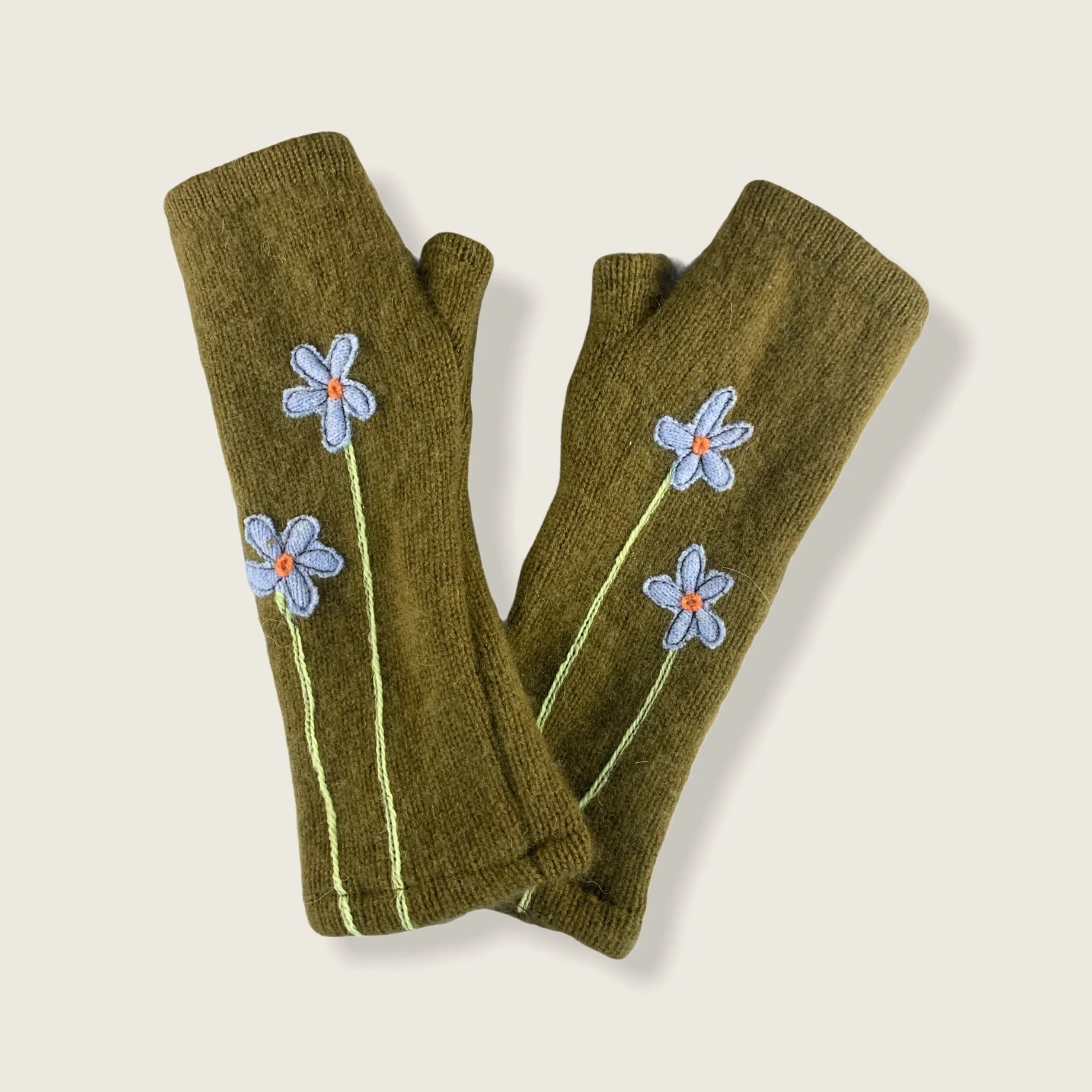 NEW! Cashmere Fingerless Gloves with Wildflowers by Sardine