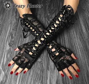 New Punk Rock Skull Skeleton Biker Motorcycle Leather Gloves