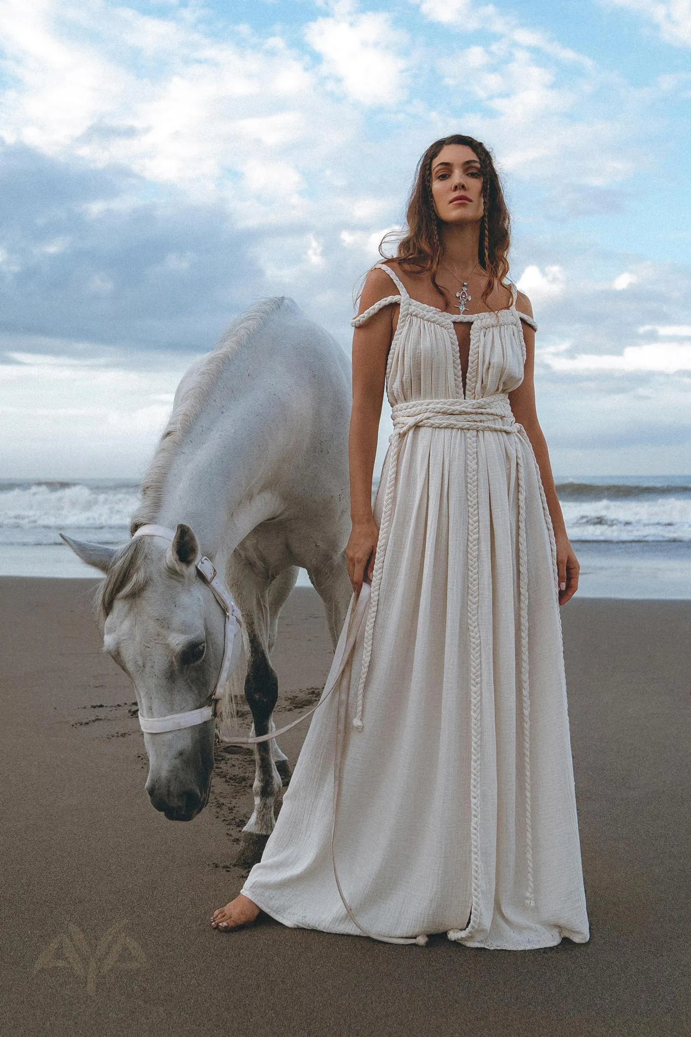 Off-White Greek Goddess Boho Wedding Dress