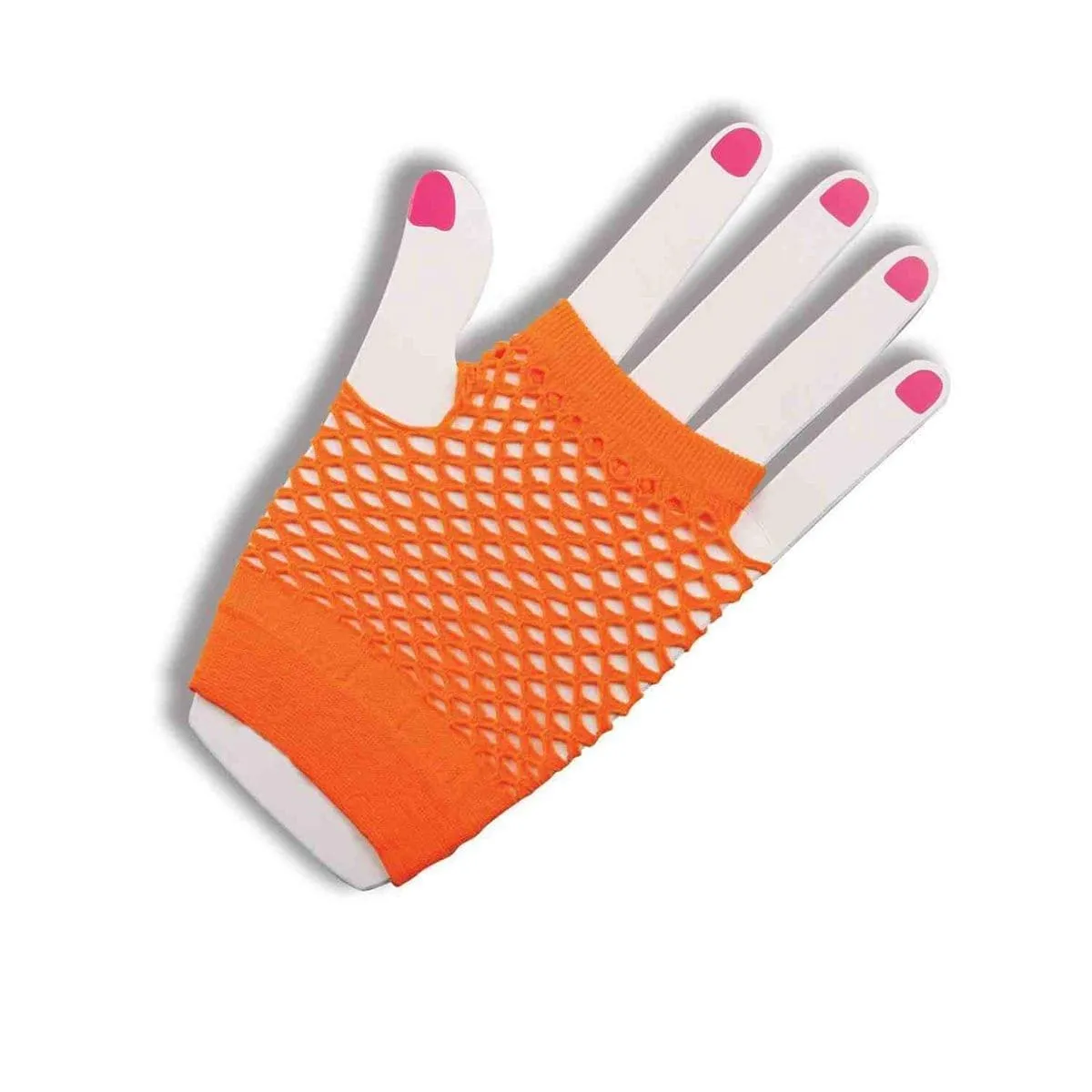 Orange short fingerless fisnet glove for adults